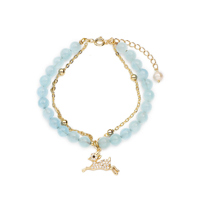 Bracelet Aigue-Marine Naturelle Double Aigue-Marine Transfert Main