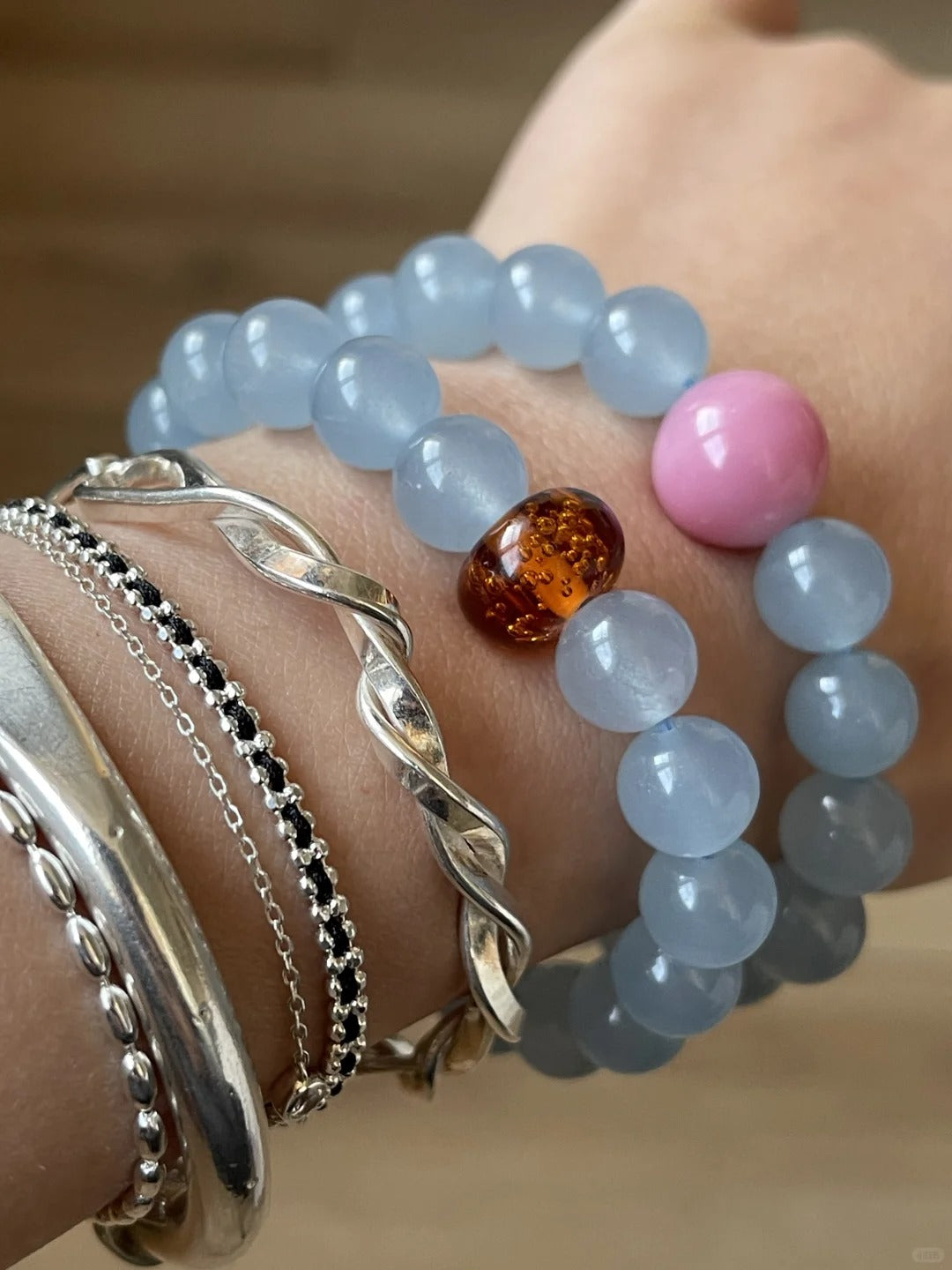 Luminous crystal original design Blue and Pink Bracelet