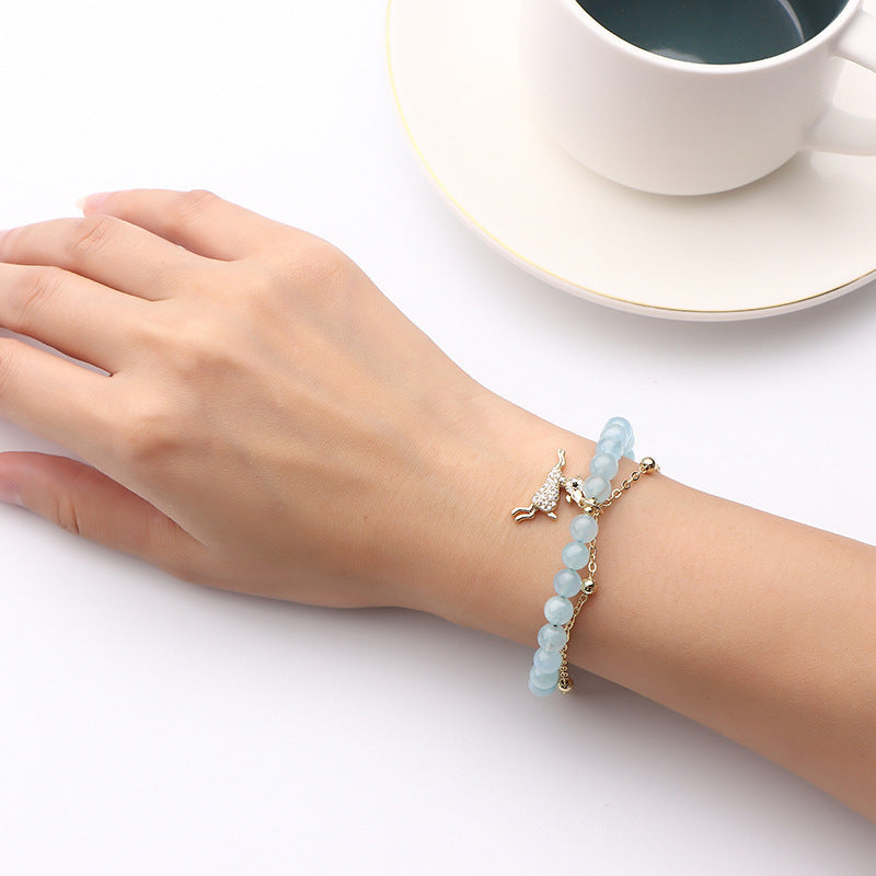 Bracelet Aigue-Marine Naturelle Double Aigue-Marine Transfert Main