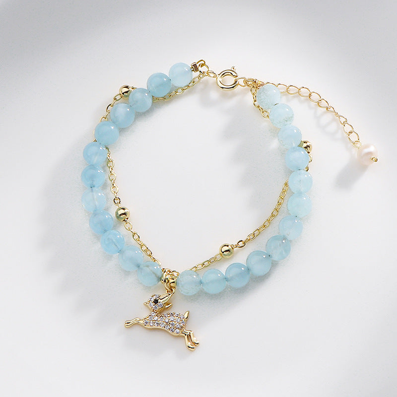 Bracelet Aigue-Marine Naturelle Double Aigue-Marine Transfert Main