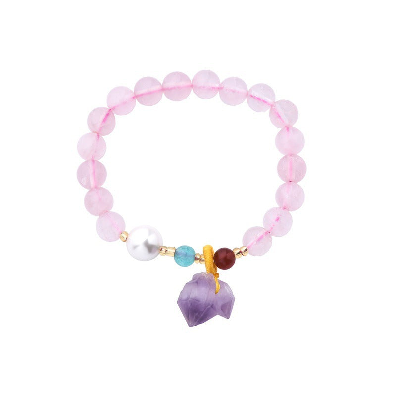 Lucky Peach Blossom Pink Hibiscus Crystal Bracelet