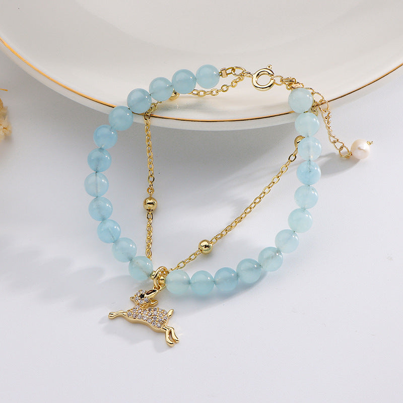 Bracelet Aigue-Marine Naturelle Double Aigue-Marine Transfert Main