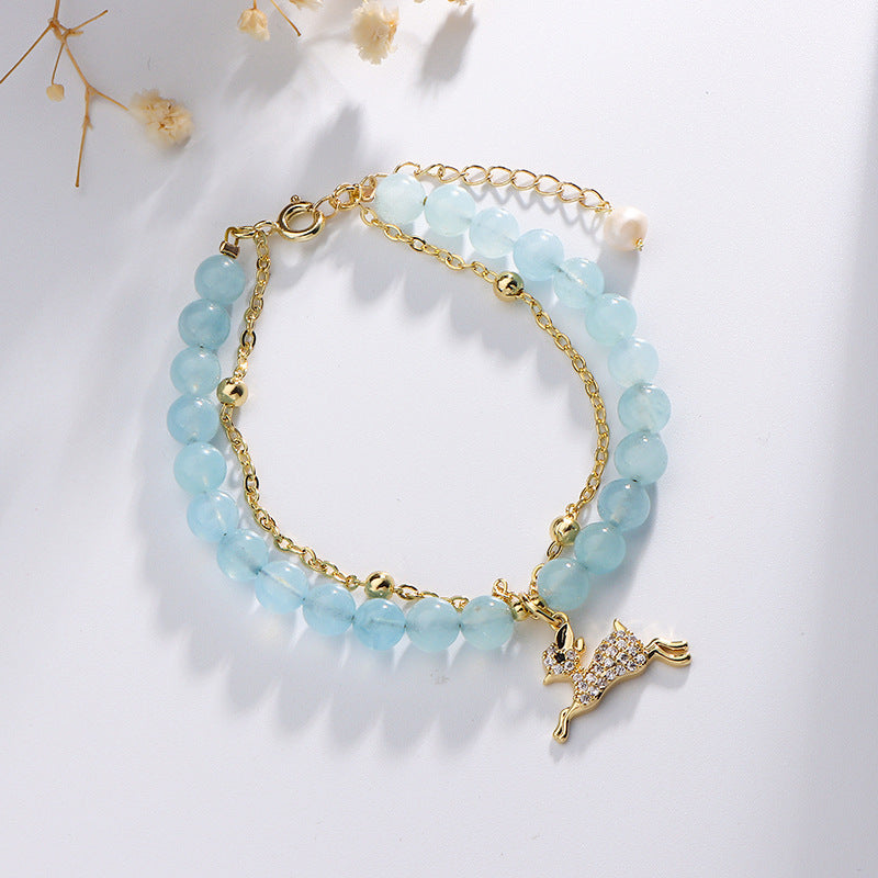 Bracelet Aigue-Marine Naturelle Double Aigue-Marine Transfert Main