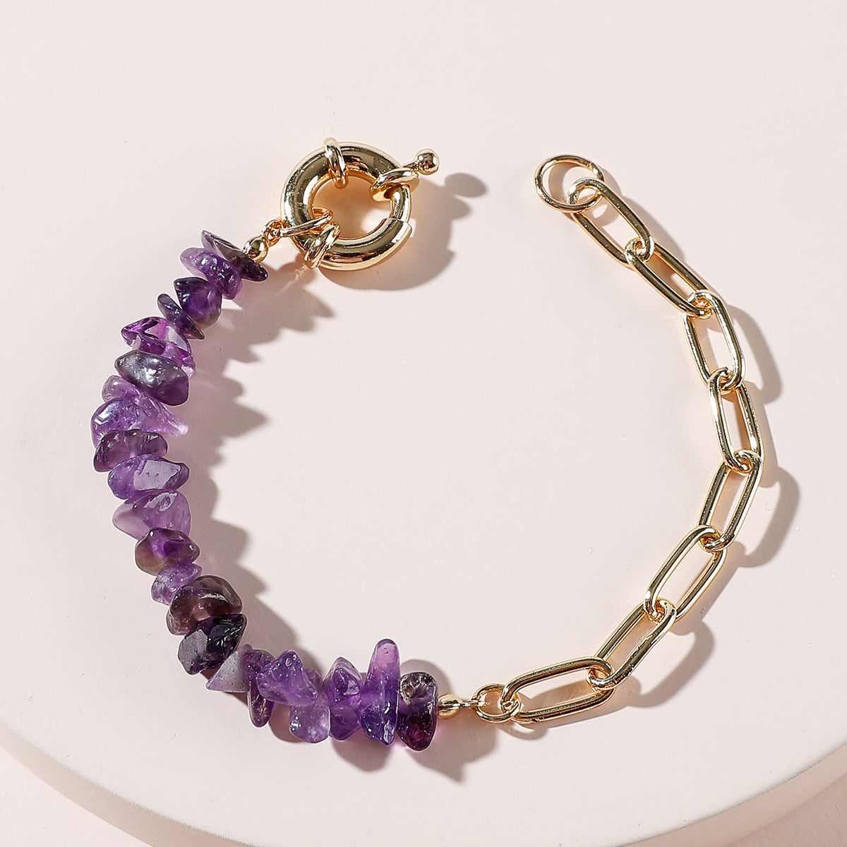 Bracelet chaîne en pierre d'améthyste et cristal brut