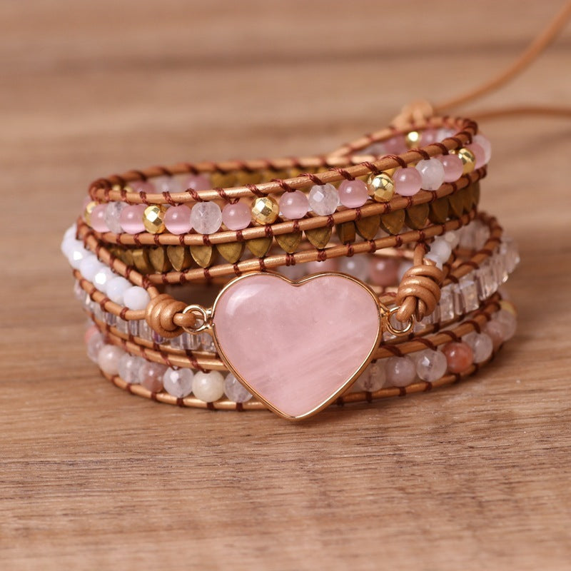 Love Pink Crystal Chip Multi-Layer Braided Bracelet