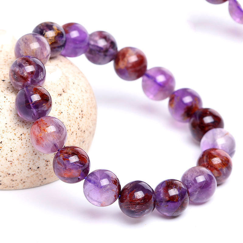 AAAAA Natural Undyed Phantom Amethyst Bracelet Purple Phantom Quartz Beads