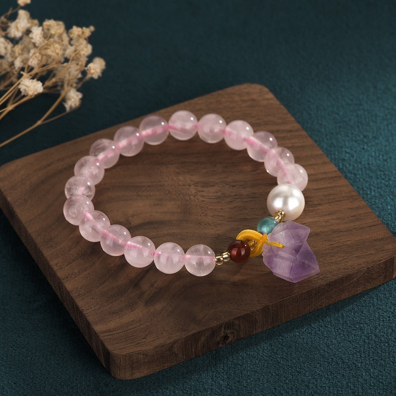 Lucky Peach Blossom Pink Hibiscus Crystal Bracelet