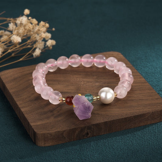 Lucky Peach Blossom Pink Hibiscus Crystal Bracelet