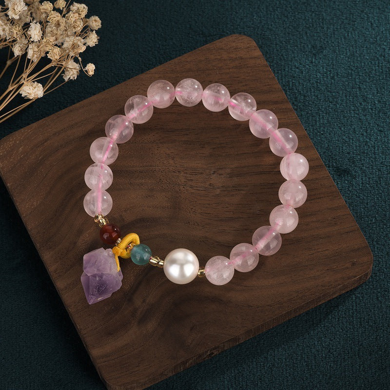 Lucky Peach Blossom Pink Hibiscus Crystal Bracelet