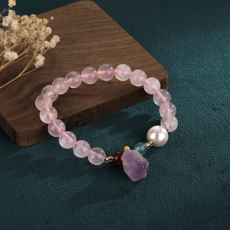 Lucky Peach Blossom Pink Hibiscus Crystal Bracelet