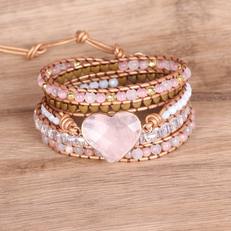 Love Pink Crystal Chip Multi-Layer Braided Bracelet