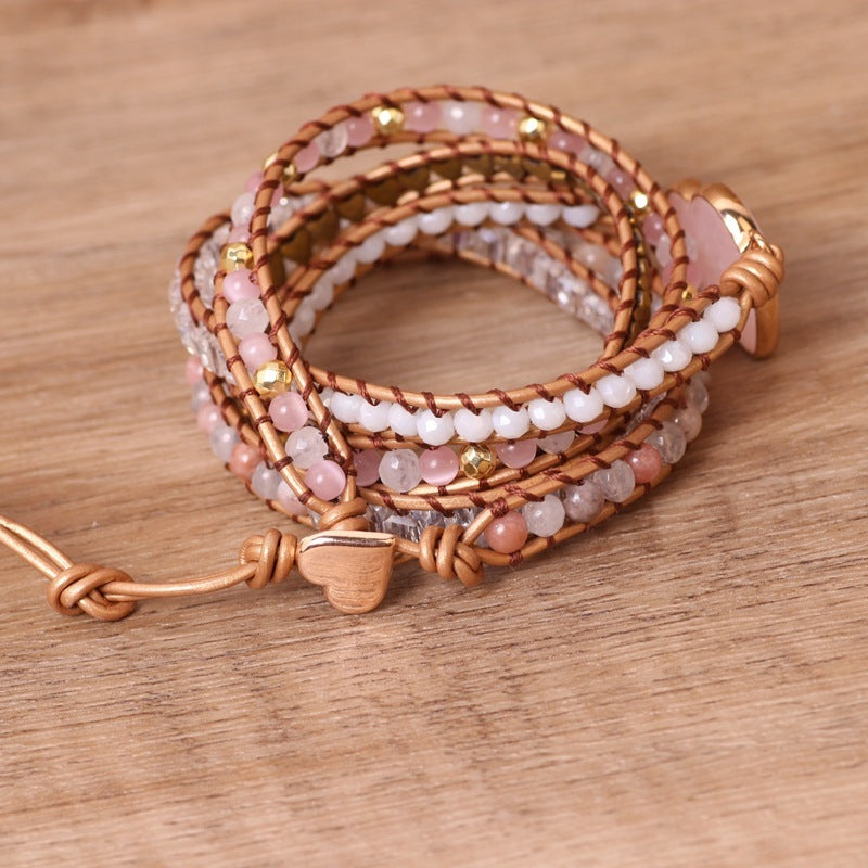 Love Pink Crystal Chip Multi-Layer Braided Bracelet