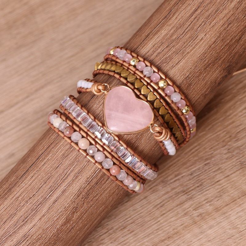 Love Pink Crystal Chip Multi-Layer Braided Bracelet