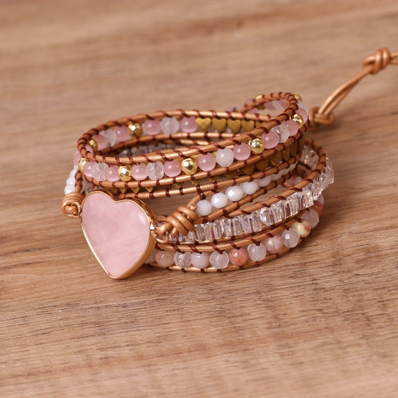 Love Pink Crystal Chip Multi-Layer Braided Bracelet